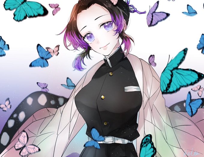 啓太さんがTwitterに投稿した胡蝶しのぶ(鬼滅の刃)のイラスト。