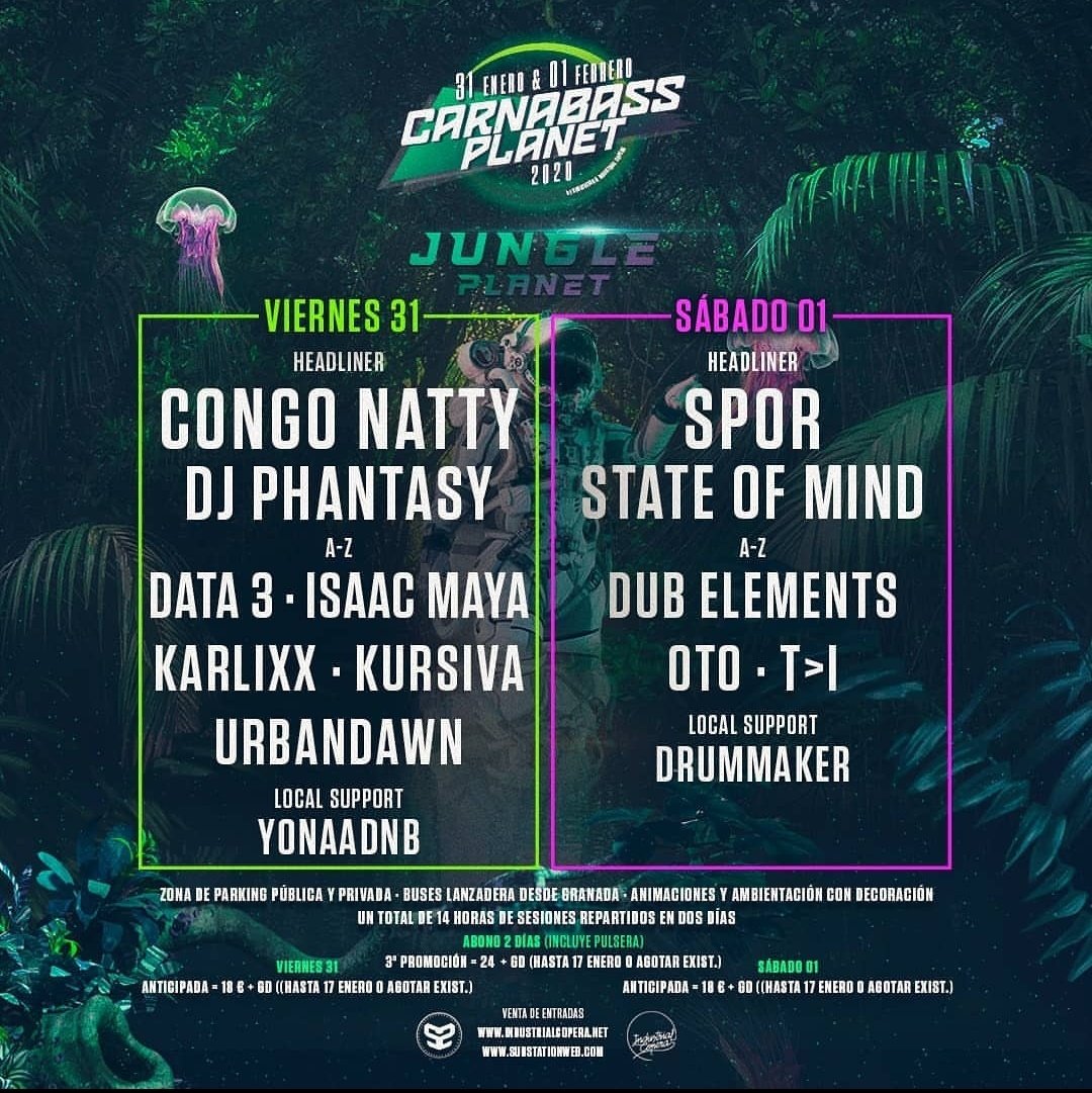 dnbspain's tweet image. ❌ #EVENTO ❌

¡CARTEL POR DIAS DE CARNABASS 2020!

👥 @spor, @StateofMindNZ, @UrbandawnDNB, @CongoNattyRebel, @djphantasy y más 🔥
📆 31/01/2020 y 01/02/2020
📍 @InfoCopera (La Zubia, Granada)

🔥🔥🔥🔥🔥🔥🔥🔥🔥🔥🔥🔥🔥🔥🔥🔥