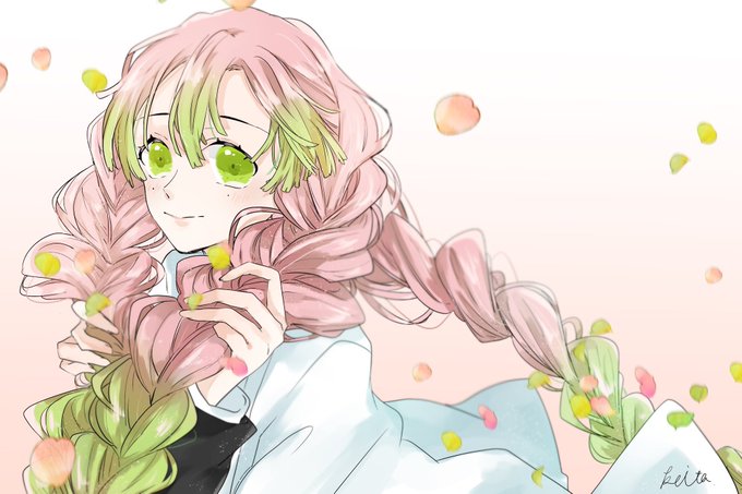 啓太さんがTwitterに投稿した甘露寺蜜璃(鬼滅の刃)のイラスト。