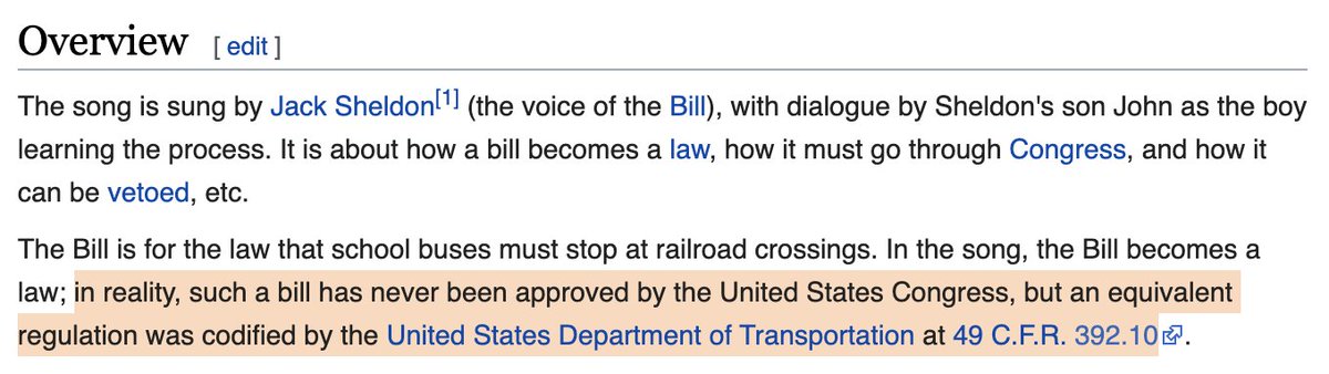 The Bill is for the law that school buses must stop at railroad crossings. In the song, the Bill becomes a law; in reality, such a bill has never been approved by the United States Congress, but an equivalent regulation was codified by the United States Department of Transportation at 49 C.F.R. 392.10.