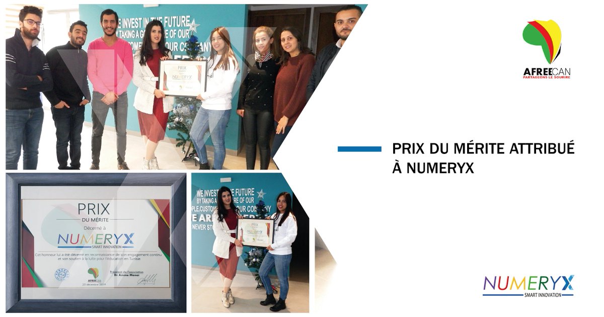 numeryx's tweet photo. Merci à l’association Afreecan pour le prix du mérite attribué à Numeryx dans le cadre de notre partenariat pour le soutien du projet de lutte contre l'abandon scolaire en Tunisie. #RSE #Afreecan #Numeryx https://t.co/NYSPk20UR6