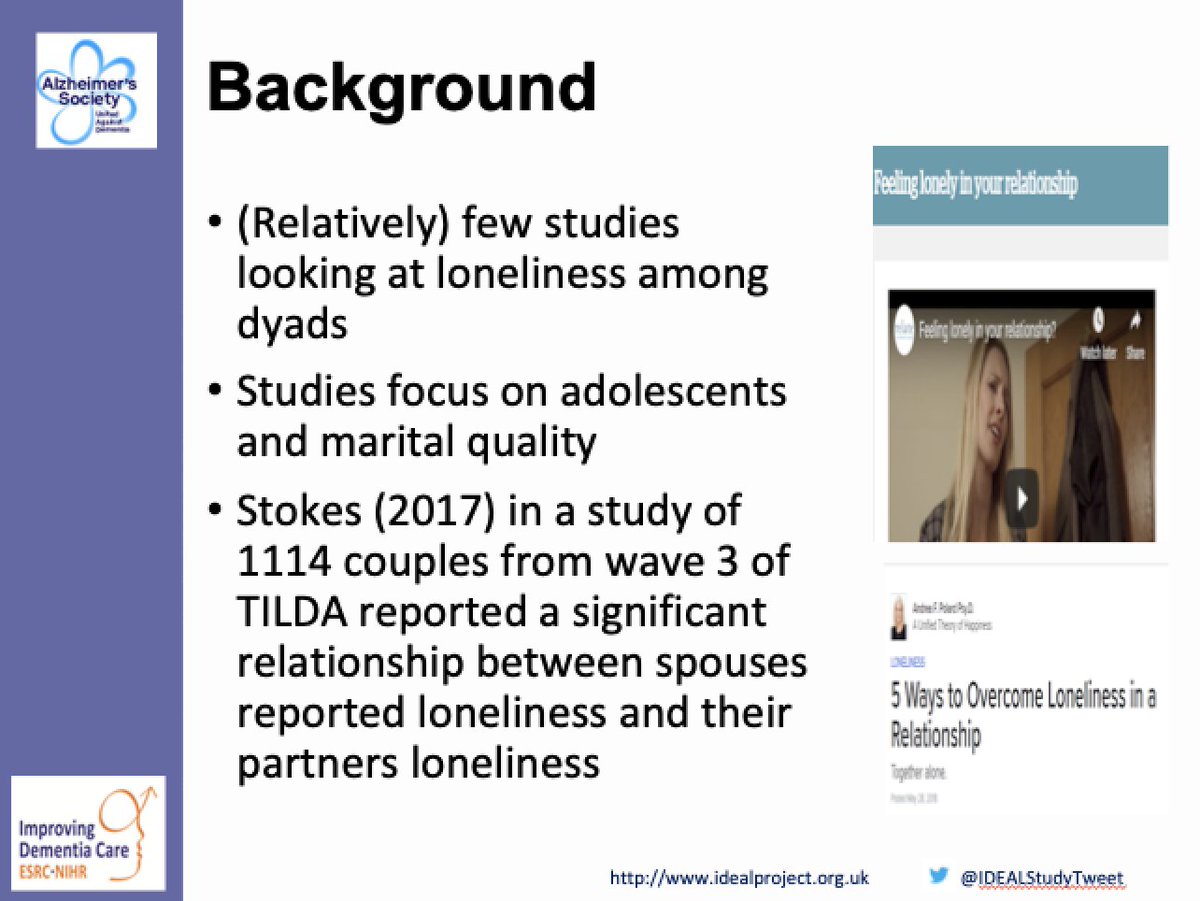 <a href="/IslaRippon/">Isla Rippon</a> <a href="/BruAgeingStu/">BrunelAgeingStudies</a> @IDEALStudyTweet Carers, whilst reporting lower levels of social isolation, have much higher levels of loneliness, and this has implications for the support received, says <a href="/IslaRippon/">Isla Rippon</a> #mhloneliness