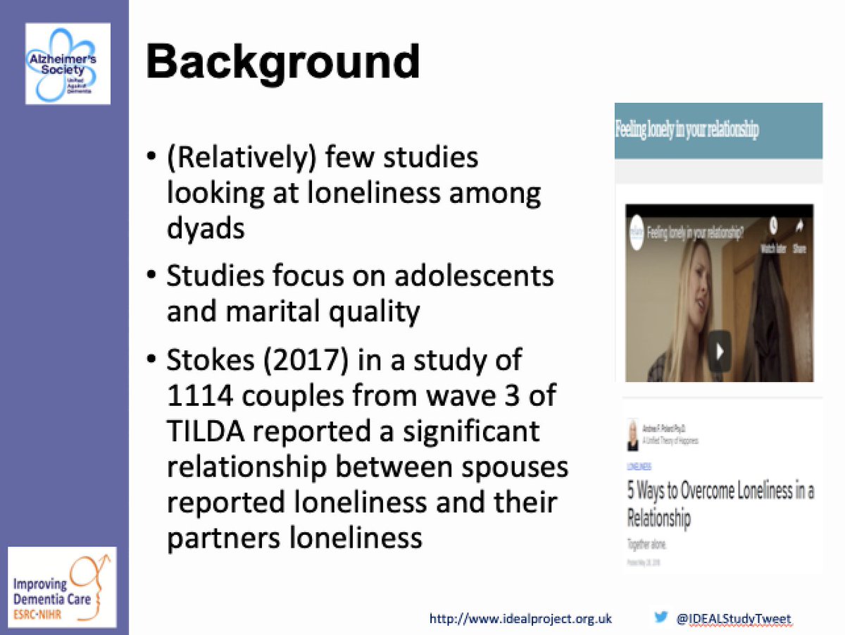 @IslaRippon @BruAgeingStu @IDEALStudyTweet Carers, whilst reporting lower levels of social isolation, have much higher levels of loneliness, and this has implications for the support received, says @IslaRippon #mhloneliness