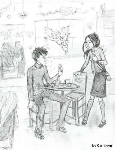 14 February 1996: Harry tells Cho that he has to see Hermione. Cho becomes jealous and leaves in an emotional state. (Cr: Cambryn)