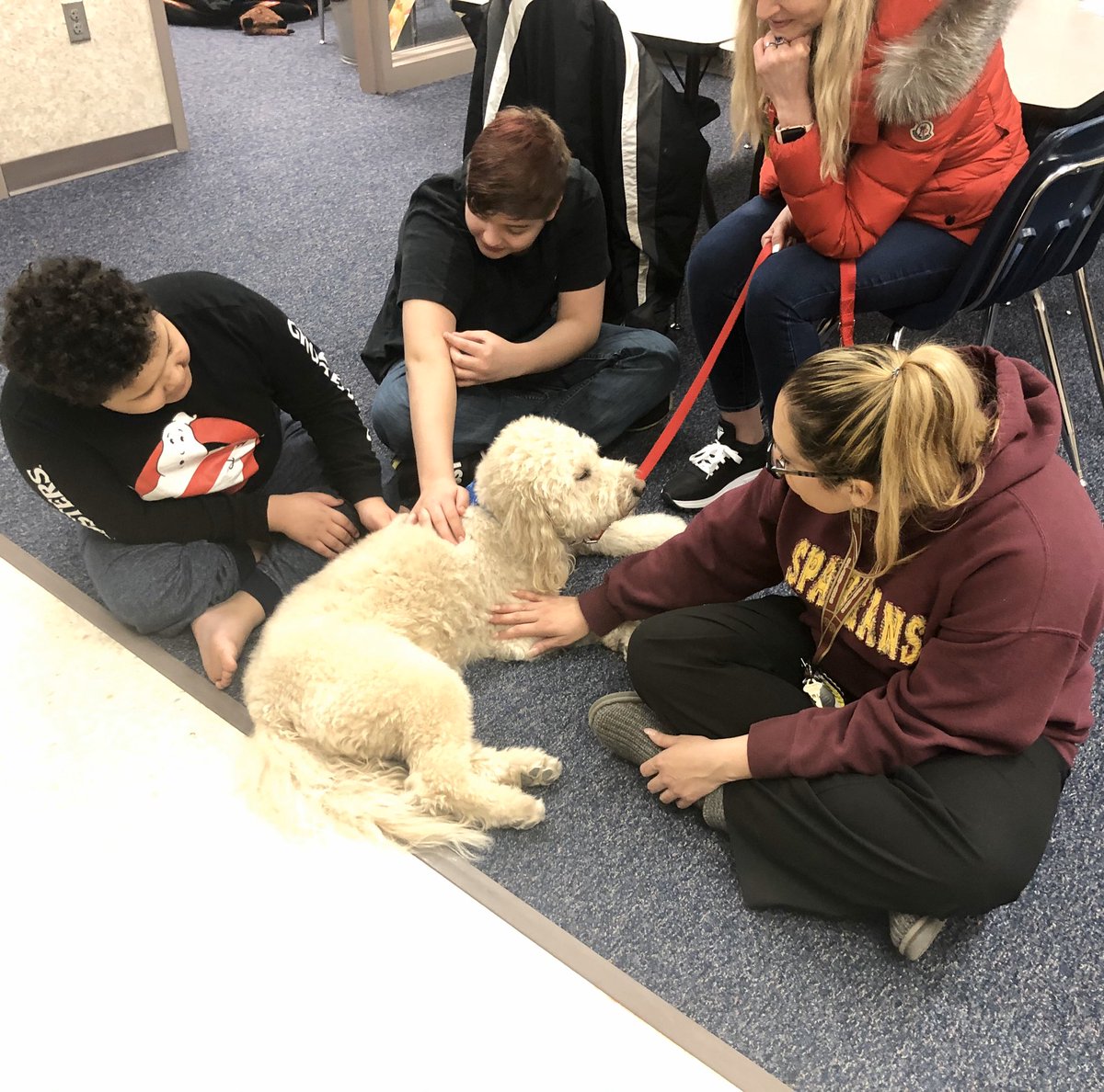joelschleicher's tweet photo. We welcomed Gus (and Necole) to @southms_gf yesterday. After his first visit with a few students, the positive impact is already noticed. ๐ We look forward to future visits from Gus! ๐ถ #PawsitivePaws Cc @geoffgaukler https://t.co/tbg976SXFj