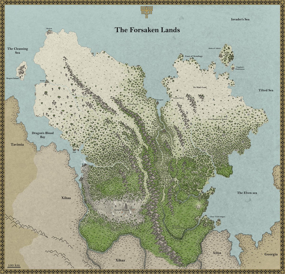 CartoGuild's tweet photo. The Forsaken land, area 51 of Guild World, by @AzelorMaps
Map made for our #GuildWorld project. Some world-building info at the link.
https://t.co/7tYApsaXSQ https://t.co/ZyLl89mF1I