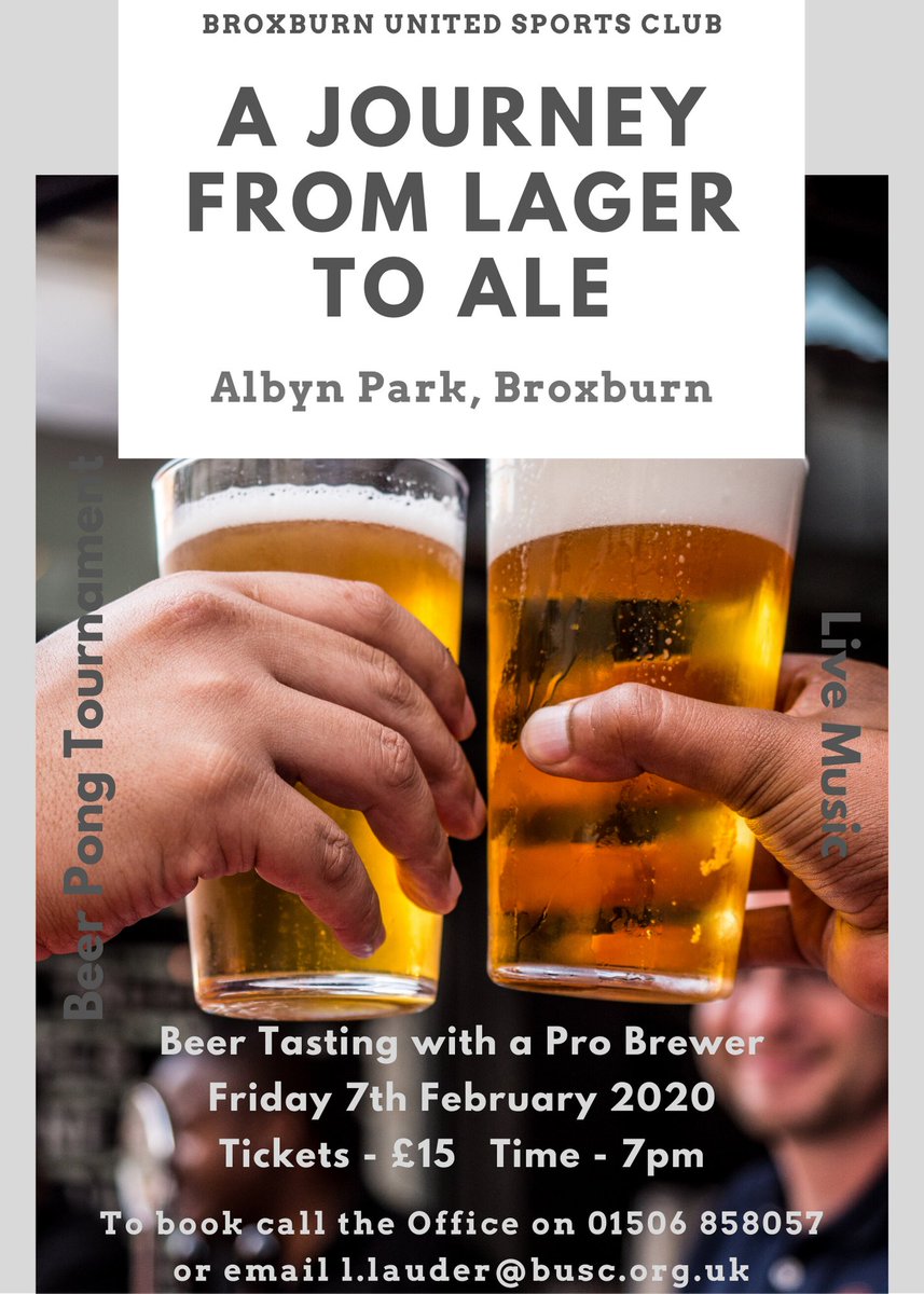 BroxburnUnited's tweet photo. Tickets are selling fast for the forthcoming Beer Event...dont delay and get yours today.
Drop us an email at l.lauder@busc.org.uk to reserve yours.
Please support us and help us to support our community
#broxburnforlife https://t.co/LjaNqprlC3