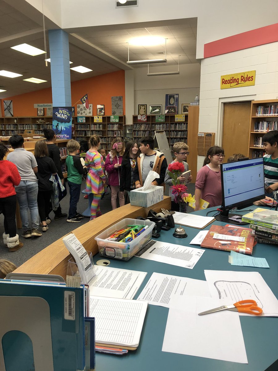 I’ve never seen students so excited to wait in a line....a long line to check out books! Thank you <a href="/HilburnNow/">Librarian</a> for making time for us!!
