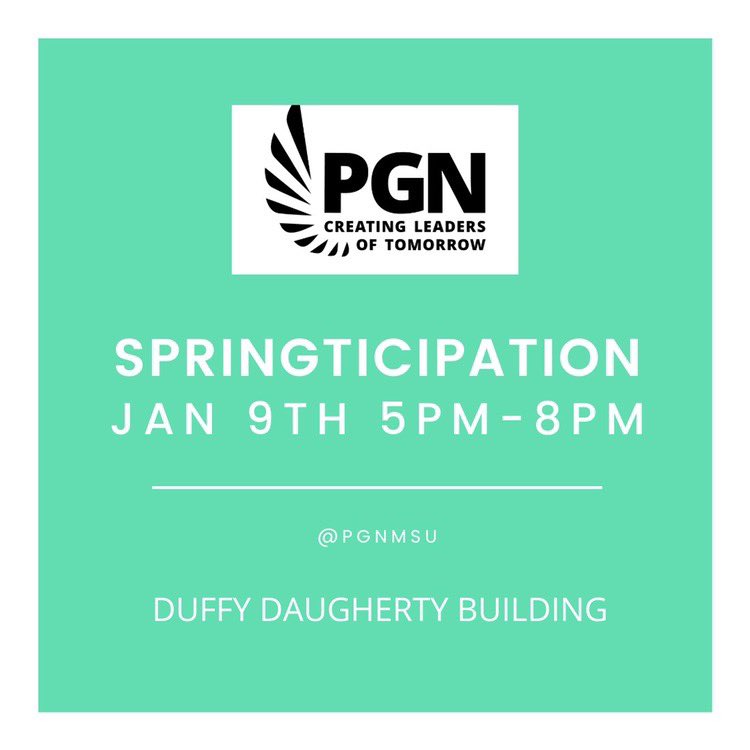 pgnMSU's tweet photo. We will have a table set up tomorrow at Springticipation! Come by for a chance to meet our members and learn more about joining our organization. We look forward to seeing you there 🤩 https://t.co/P1LWIJCyo0