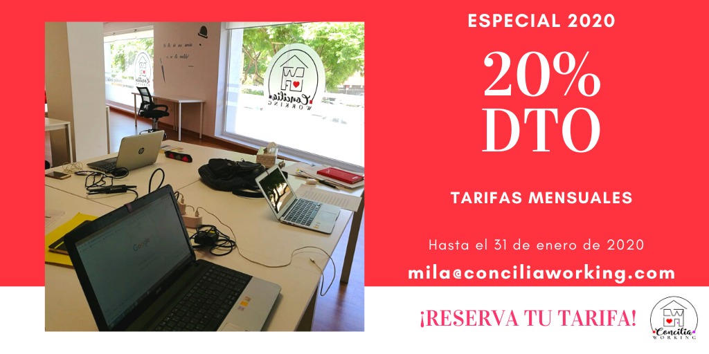 Conciliaworking's tweet photo. Empieza el año en una #oficina nueva, #flexible, bien ubicada en #Malaga que te permitirá desarrollar tu #actividad #profesional.
Elije la #tarifa que mejor se adapte a ti y disfruta de un 20% de dto.

#conciliaworking tu #coworking en Málaga https://t.co/mUcRYQBgBD