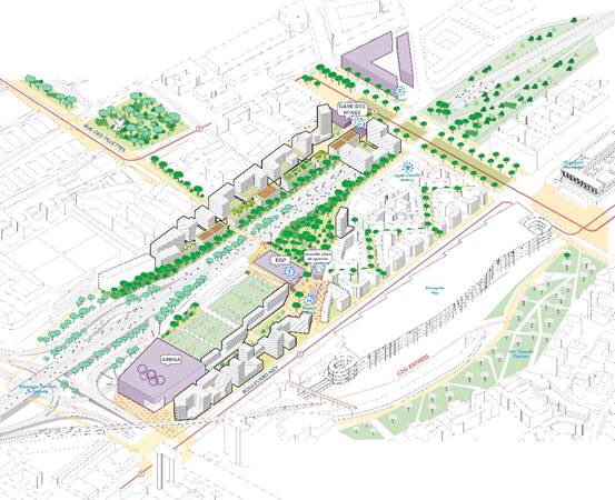 Le groupement emmené par le paysagiste Michel Desvigne, avec les agence d’architecture et d’urbanisme Lin / Particules et Une Fabrique de la ville, choisi pour concevoir le futur quartier joliment nommé Gare des Mines Fillettes, énorme opération de 20 hectares à Paris 18ème.
