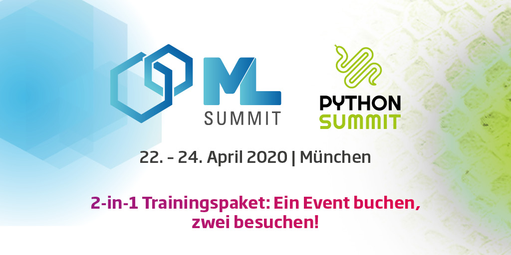 python_summit's tweet photo. Wir freuen uns euch auch dieses Jahr den #PythonSummit als dieses Jahr wieder als 2-in-1 Trainingspaket anbieten zu können 😎 Ihr bucht also den Python Summit &amp; könnt zusätzlich auch die Workshop des @mlsummit besuchen auf den während den 3 in München! 🙌 https://t.co/0YnwJNjMHF