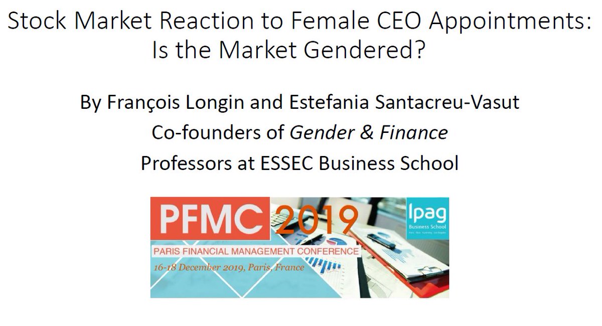 GenderFinance's tweet photo. Resesarch presentation on Female #CEO Appointments by #essec @ProfLongin @s_vasut  at #PFMC Conference Paris 2019  @SimTrade https://t.co/ZxNaaxoHpt https://t.co/AGbkPNzGMm