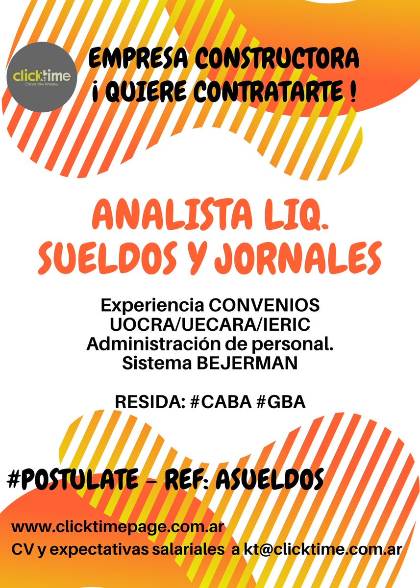 info_clicktime's tweet photo. #CLICKTIME #POSTULATE Seleccionamos #experiencia #liquidacion sueldos y jornales - administracion de personal #UOCRA #UECARA #CONSTRUCTORA #RRHH #bejerman #CABA
https://t.co/YckSjWvc18
#correlavoz #trabajoar #ofertasdetrabajo #trabajo #trabajoenargentina https://t.co/yGfhdSmCLA