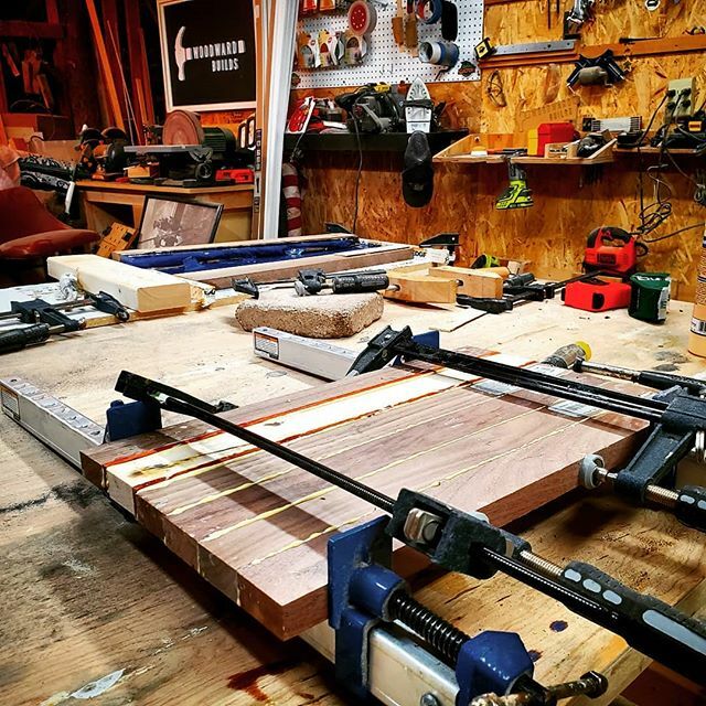 WoodwardBuilds's tweet photo. Back to basics after the epoxy mishap. Who doesn't love a walnut and maple cutting board? 
_
Thanks to everyone for the input on yesterday's post. Sounds like it was the combination of the wrong type of epoxy, the cool shop temps and mostly, me just not … https://t.co/bhLep3WLvY https://t.co/WzYGMh9XzA