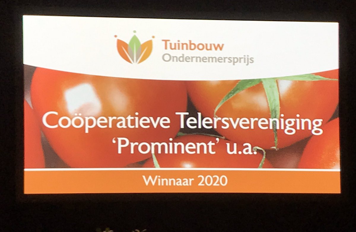 Telersvereniging <a href="/promtomatoes/">Prominent tomatoes</a> is de winnaar van de TuinbouwOndernemersprijs 2020 <a href="/TOPTuinbouw/">Tuinbouw Ondernprijs</a>. Van harte gefeliciteerd!!