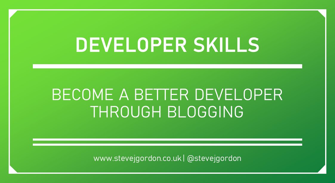 Blogged: Become a Better Developer Through Blogging. I share my thoughts about blogging and how it can help you become a better developer, expand your horizons, lift your career and learn. stevejgordon.co.uk/become-a-bette… #DeveloperCommunity #ContinuousLearning #DeveloperSkills #blogging