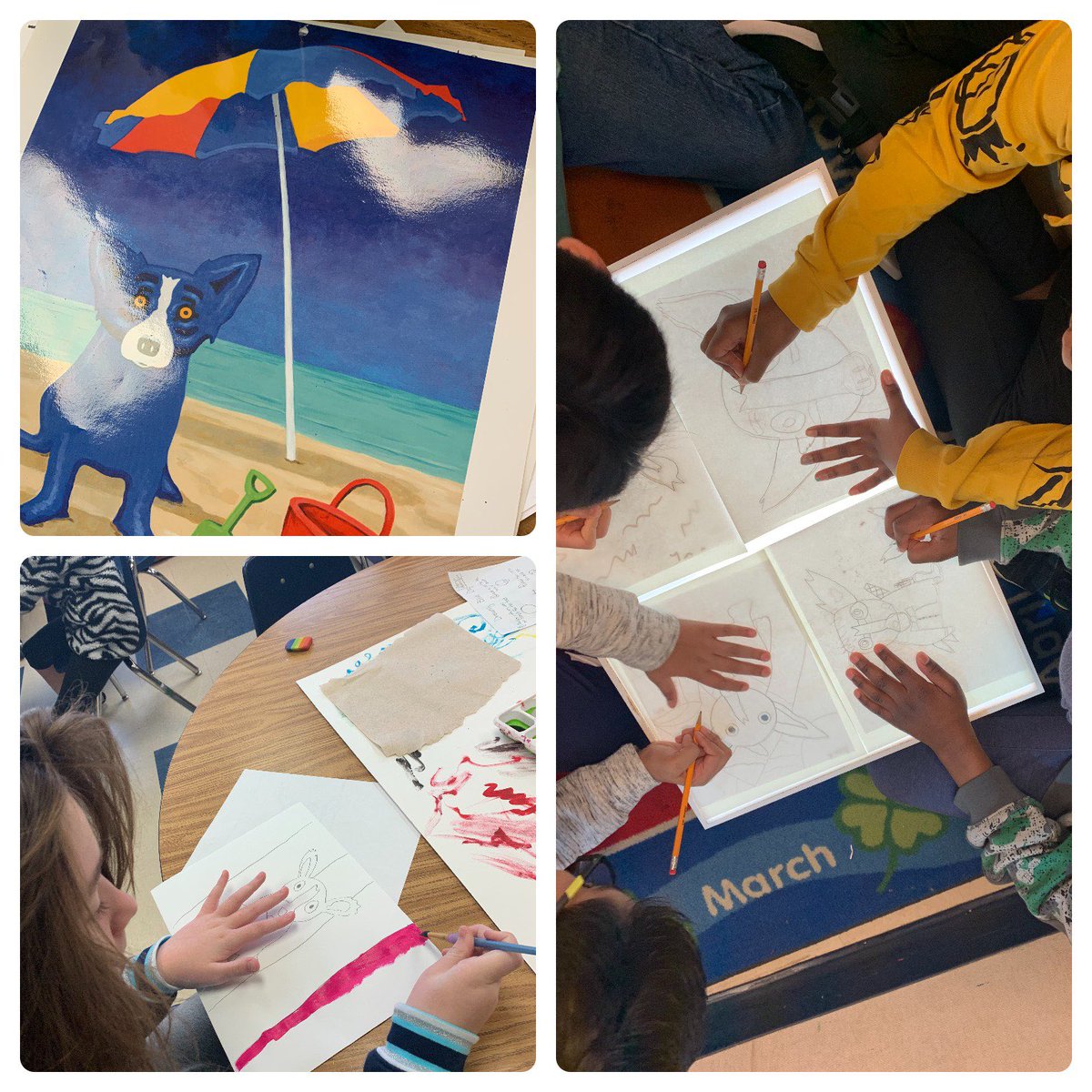CurrenRae's tweet photo. Blue Dog paintings in 4th grade are the best way to start the New Year! #wilmeth #raiseyourgame #misdfinearts #bluedog #georgerodrigue https://t.co/yBp13Q8QoQ