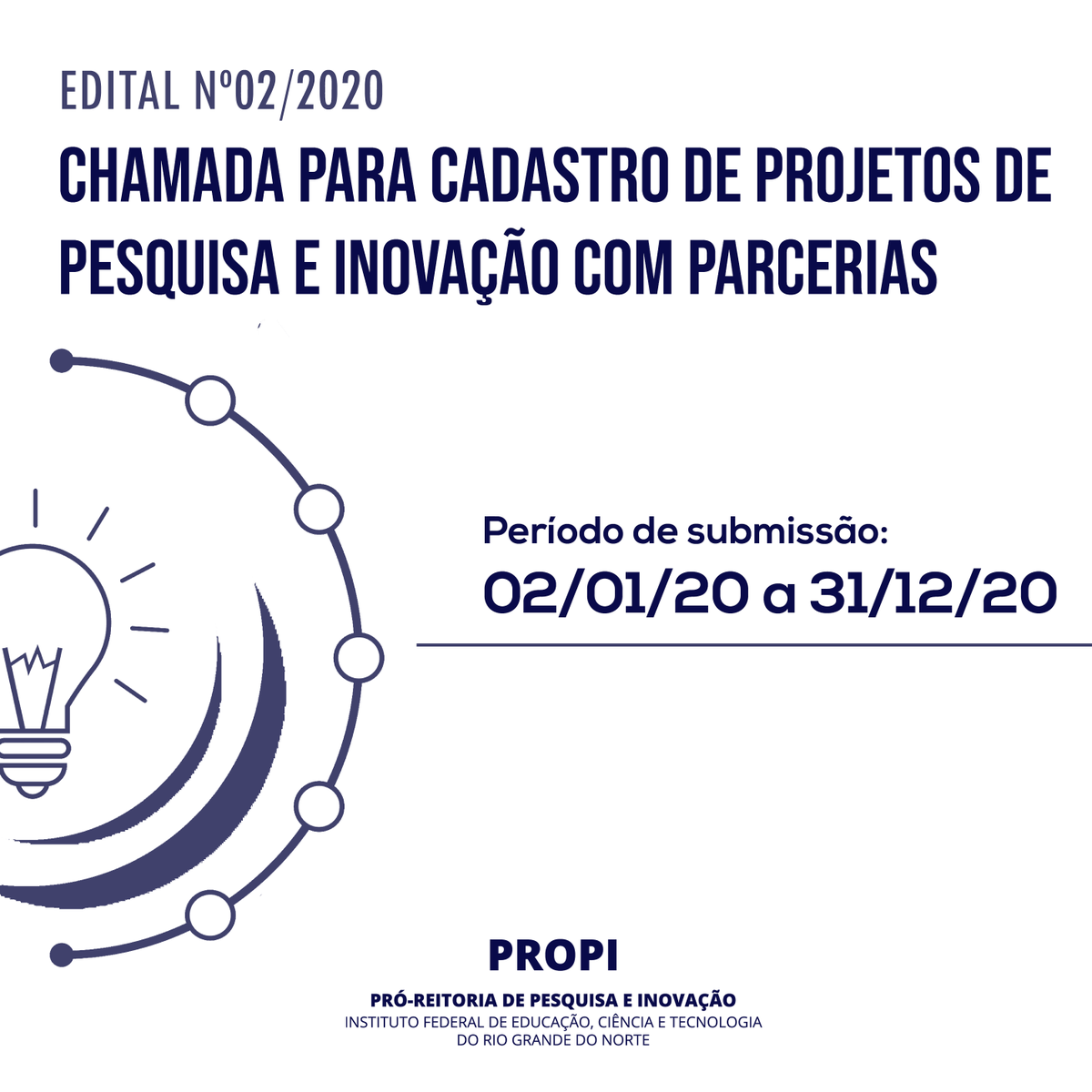 PropiIfrn's tweet photo. A Pró- Reitoria de Pesquisa e Inovação -(PROPI) do IFRN, tornou pública a chamada para cadastro de projetos de pesquisa e inovação desenvolvidos por servidores do IFRN.

Confira os requisitos e prazos do edital, por meio do link: 
https://t.co/dx2LUXkOMX

#PROPI https://t.co/zi4aZsP0io