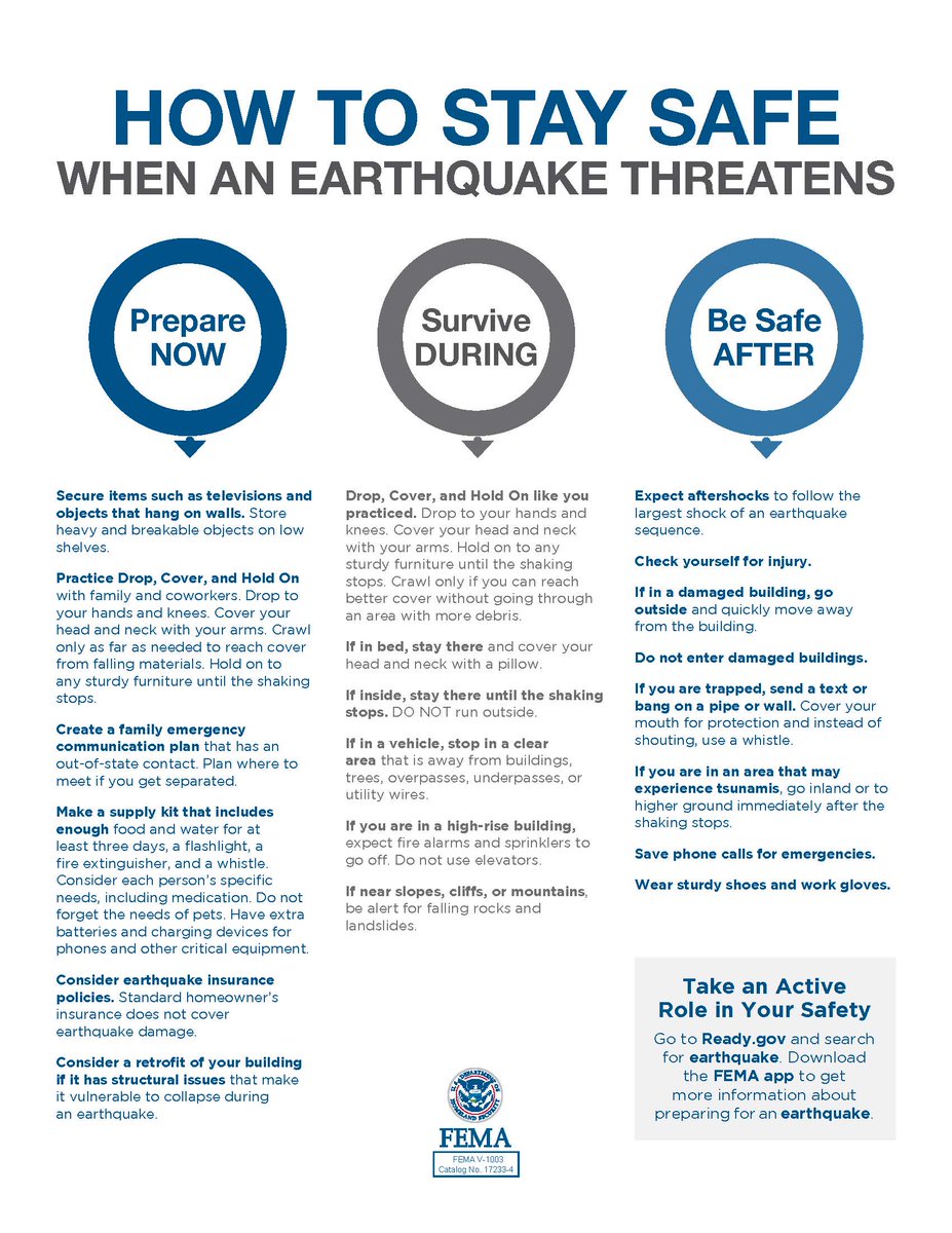 Preparedness info for earthquakes - visit ready.gov/earthquakes for more tips #PRearthquake