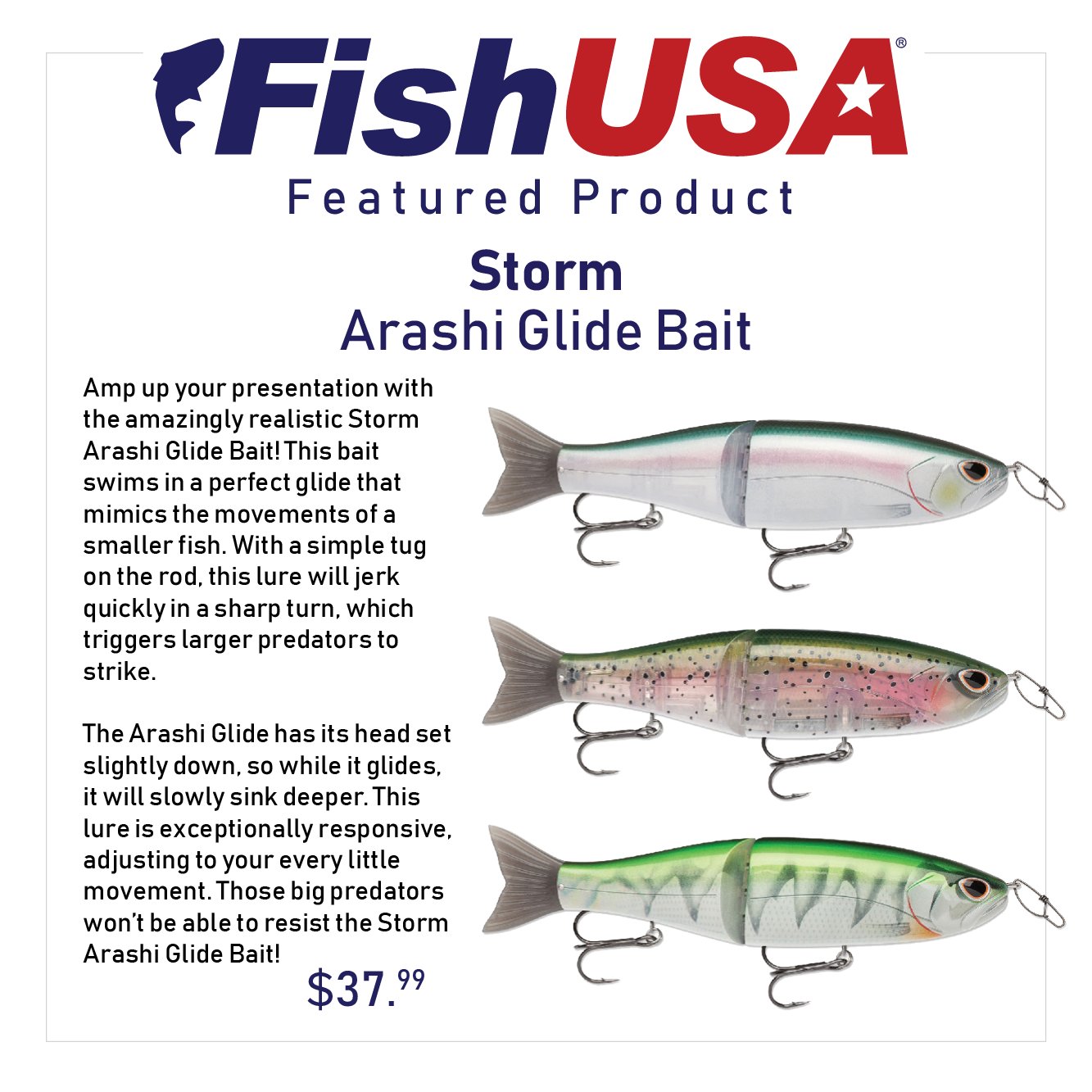 FishUSA on X: NEW! Check out the 7.5 Storm Lures' Arashi Glide Bait. In  Stock now! Shop:  #FishUSA #ShopOutsideTheBox   / X