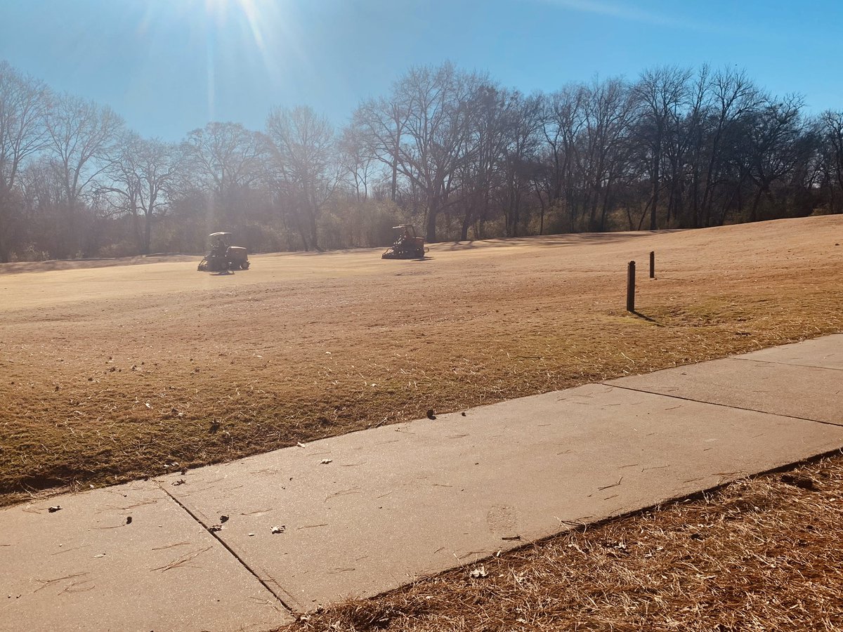 Taking advantage of the dry conditions to mow what fairways we can. Starting today we will be using our old cart traffic system. Open posts are 90 Degree Rule; Closed posts are Cary Path Only. It is a beautiful day for a round of golf.