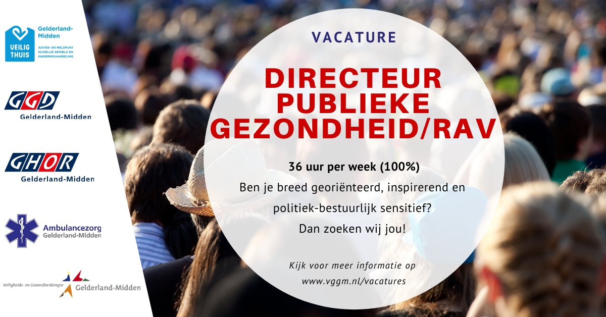 ambulanceGM's tweet photo. VACATURE // Het Dagelijks Bestuur van Veiligheids- en Gezondheidsregio Gelderland-Midden zoekt voor de GGD, de Ambulancezorg en de stichting Veilig Thuis een Directeur Publieke Gezondheid (DPG) /RAV. Kijk voor meer informatie op https://t.co/n2yYAS0cGL https://t.co/SK4oaZ12k8