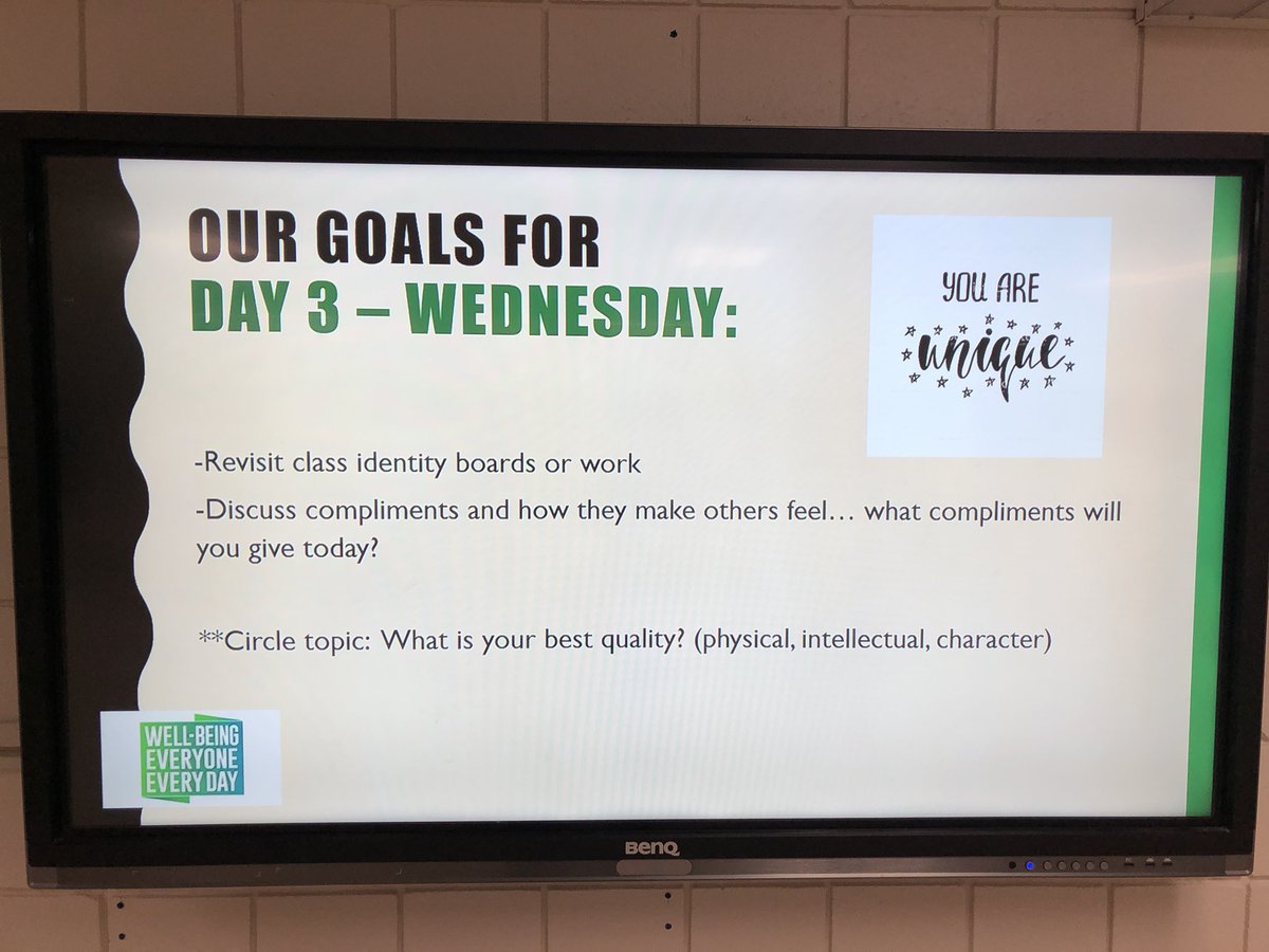 ckilleenddsb's tweet photo. Welcome Back to Well-Being. Day 3: You Are Unique and Valued: Today in community circles we are discussing our best qualities and how to give and receive compliments. #VfWellbeing #WB2WB https://t.co/p8zyTJiPr7