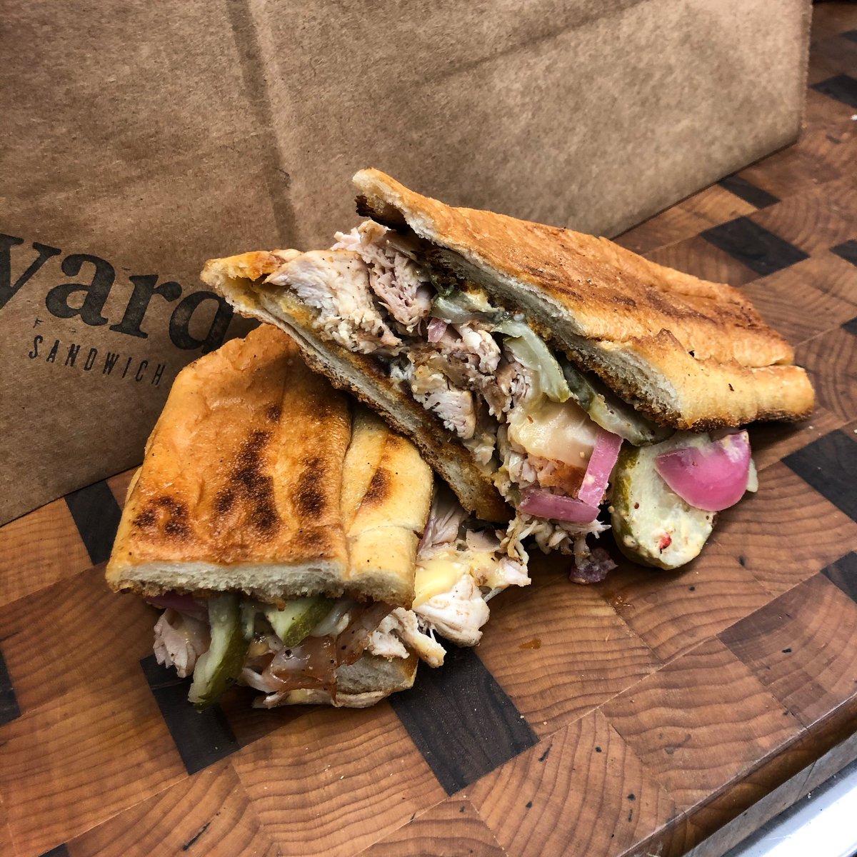 StockyardPhilly's tweet photo. SPECIAL!! Poultry Cubano- Smoked Chicken, Turkey, Pickles, Pickled Red Onion, Swiss, Chipotle Mustard #farmtotakeout #cubano https://t.co/dejtWAi6IE
