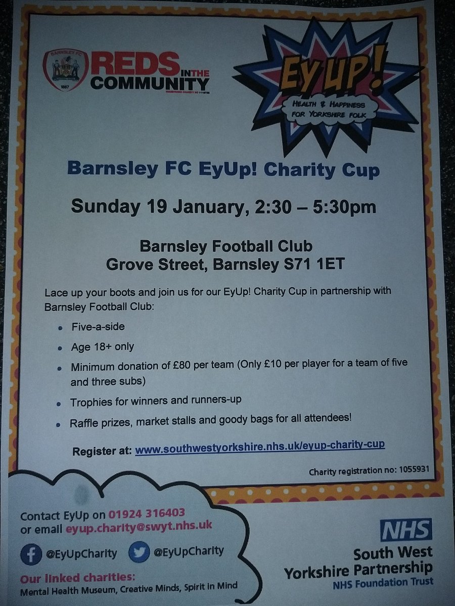 The Ey-Up Charity Football Event promoted by the NHS SWYPT Foundation Trust. If you would like to take part and be involved in this amazing charity event promoting Mental Health &amp; Happiness in Sport please contact us immediately