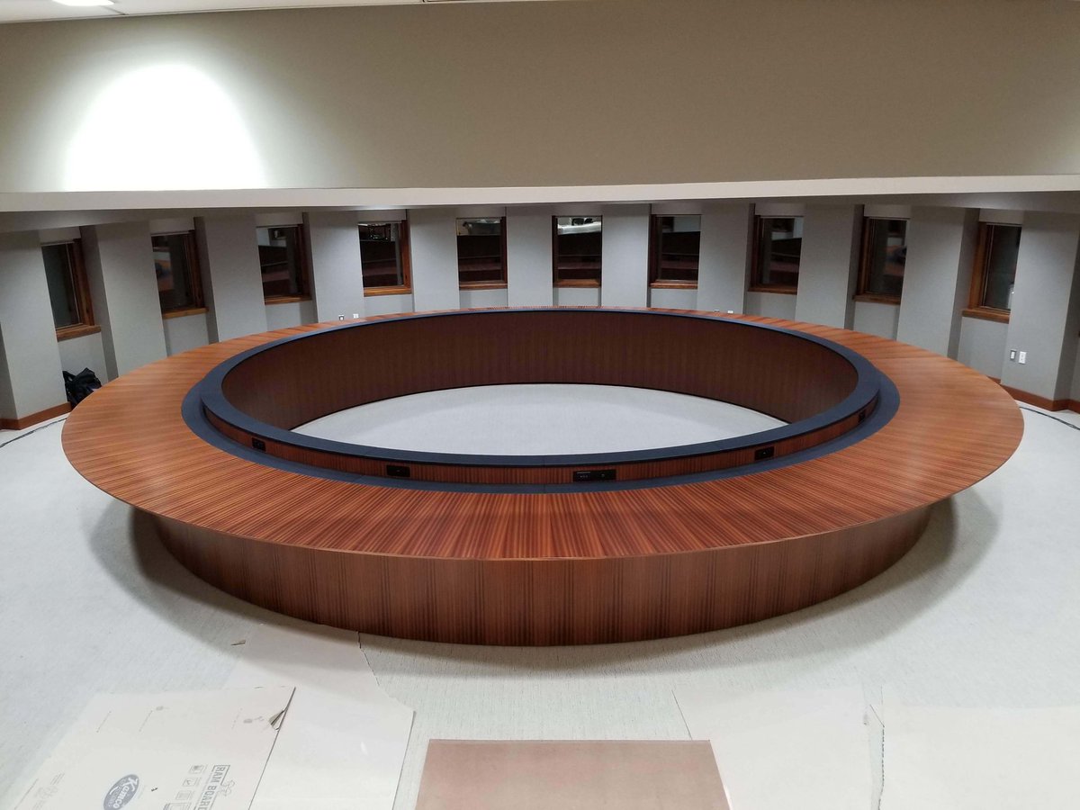 tha_furniture's tweet photo. Just installed an astonishing 282” natural sapele mahogany veneer &amp; @Keilhauer gaby leather open radial table w/ cutback lacquer black edge for @Selective yesterday. Also, check out the process and production drawing for this project. #THABuiltIt https://t.co/E6EfzBFwMZ