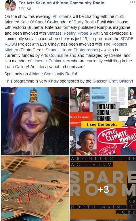 I will be on Athlone Community Radio on the 6pm arts programme this evening 😎 <a href="/CreateIreland/">Create Collaborative Arts</a> <a href="/a4sounds/">A4 Sounds</a> <a href="/artscouncil_ie/">The Arts Council / An Chomhairle Ealaíon</a> @KerGuinan @FreeSpaceArt <a href="/paulageraghty/">Paula Geraghty 🏳️‍⚧️🇵🇸</a> <a href="/risingdamp_/">boring</a> @batinzedesert <a href="/enya_moore/">enya moore</a>