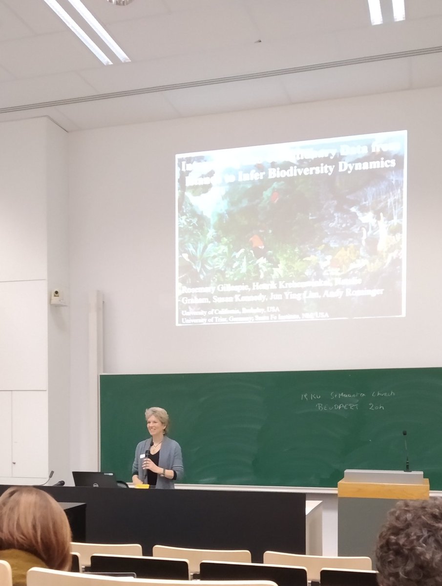 GFracasso2's tweet photo. Great talk on biodiversity dynamics and "steady states" from a passionate Rosemary G. Gillespie (Univ. Berkeley) at the 10th #EVENET symposium in Kortrijk (Belgium). https://t.co/osH1yPQytO