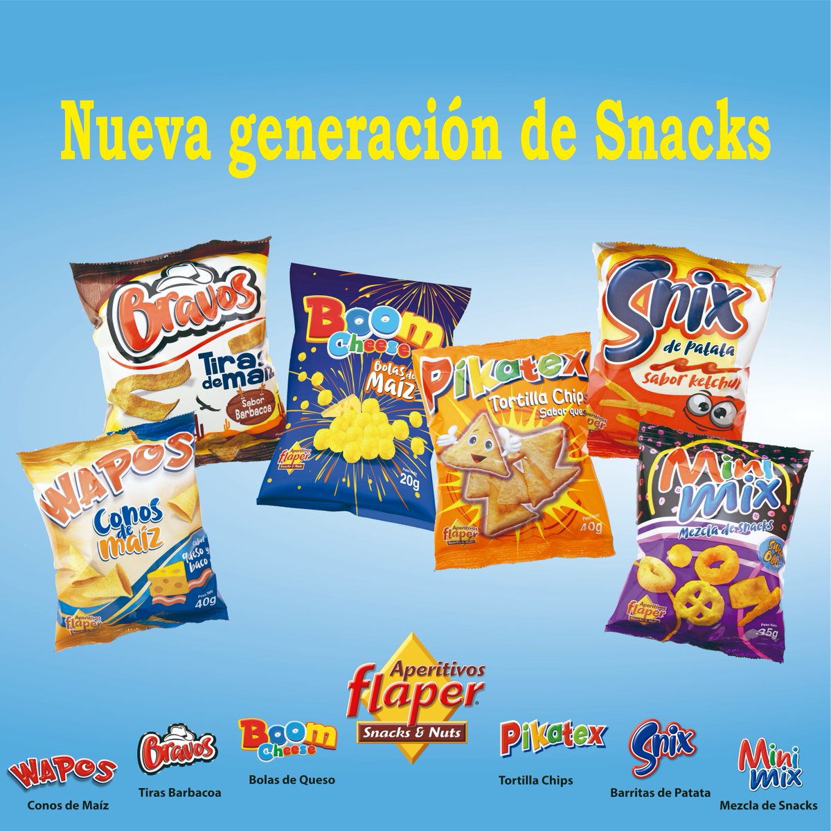 ApFlaper's tweet image. Nuevo año, nuevos snacks!!
Os presentamos nuestra nueva familia más original de #snacks compuesta por seis variedades en formato pequeño para que los puedas disfrutar en cualquier lugar y ocasión. !!Pruébalos y descubre su sabor!!😋