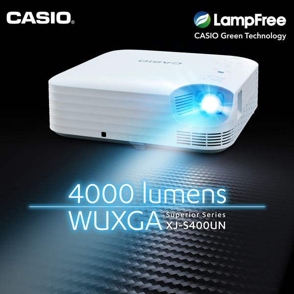 El XJ-S400UN emplea una fuente de luz R-Hybrid recientemente desarrollada. Además del LED rojo convencional, la fuente de luz R-Hybird irradia un láser azul en fósforo rojo y lo convierte en luz roja, para lograr un brillo eficiente de 4000 lúmenes y resolución WUXGA.
