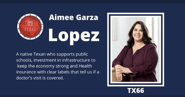 chperthandivorz's tweet photo. Aimee Garza Lopez #TX66 is a native Texan, physician and mother who embraces affordable and accessible healthcare, improved road infrastructure, and growing our economy.  

Follow @vote4aimeegarza who sees these as our future. 
https://t.co/IIRCUrqRUR

#wtpTXblue2020 https://t.co/CP7HGr7lhS