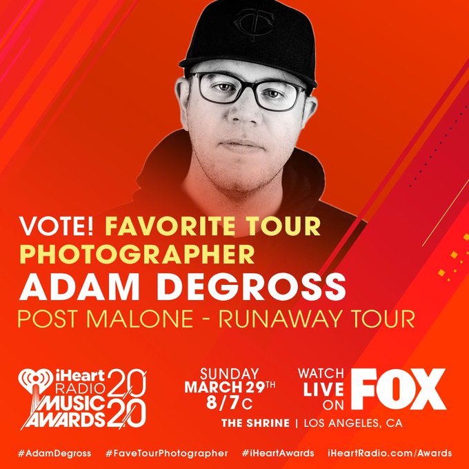 Go vote for @AdamDeGross87! #adamdegross #favetourphotographer #iheartawards https://t.co/fgmUF5KRKX