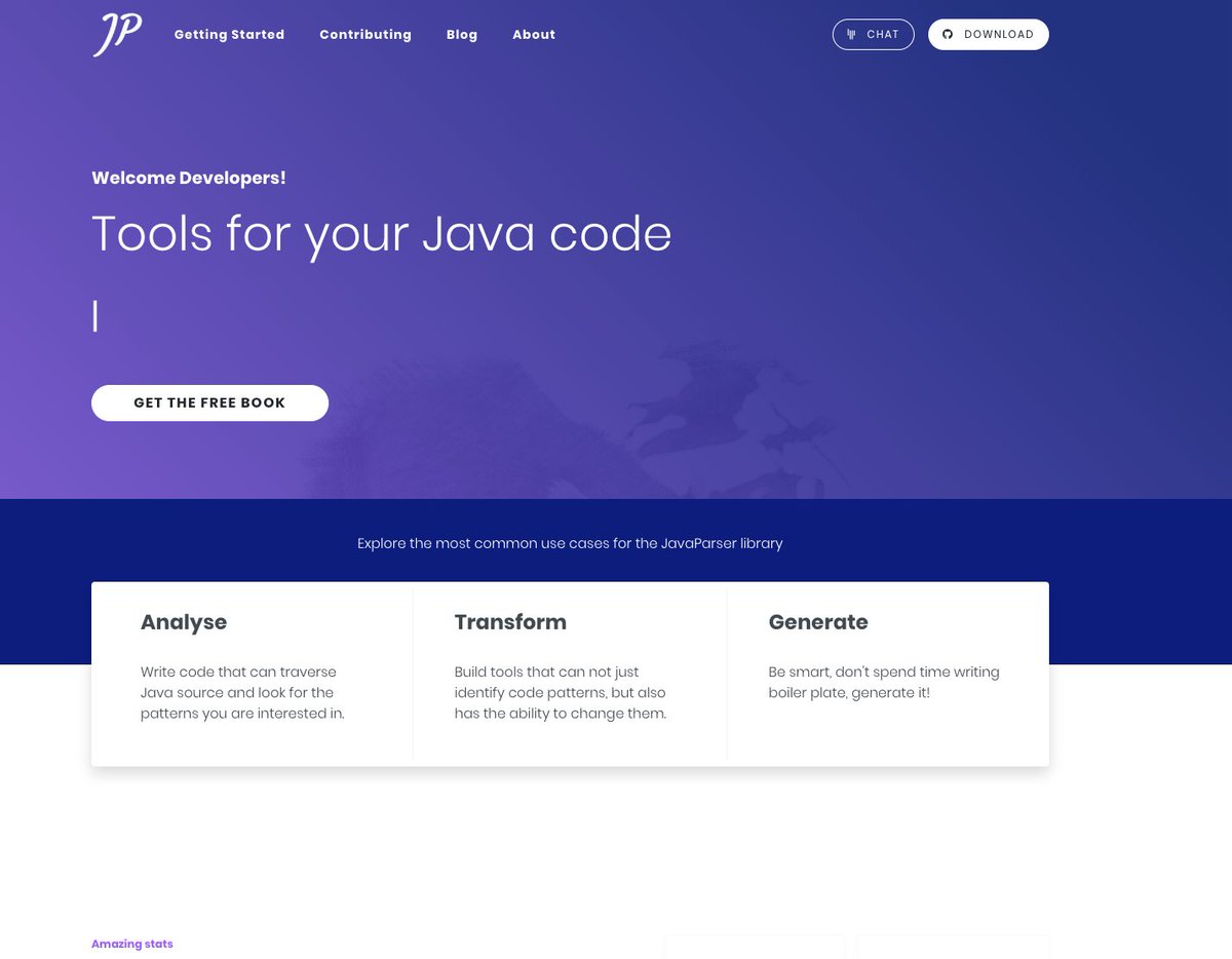ftomasse's tweet image. I am loving the new #javaparser website

Kudos to @SmiddyPence /cc @matozoid 

javaparser.org