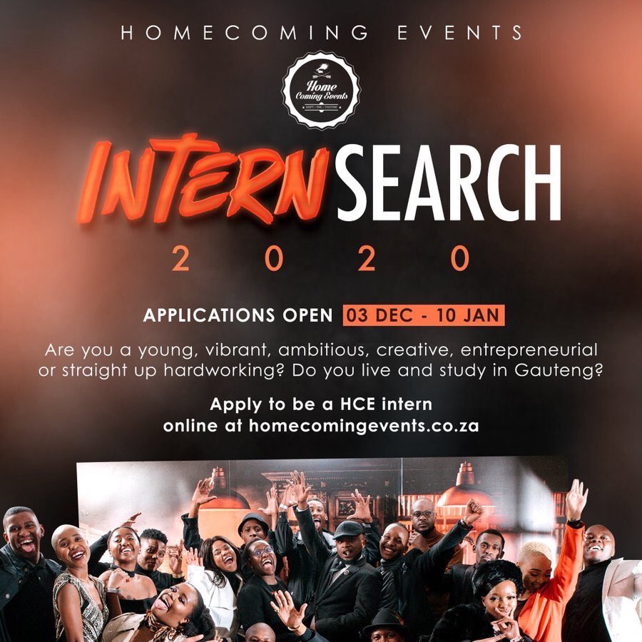 HomeComingEvent's tweet image. HomeComing Events internship applications close on Friday 10 January at 12:00 MIDDAY

If you’re looking for events and marketing experience apply on homecomingevents.co.za NOW

#InternshipSearch
#JobSeekersSA