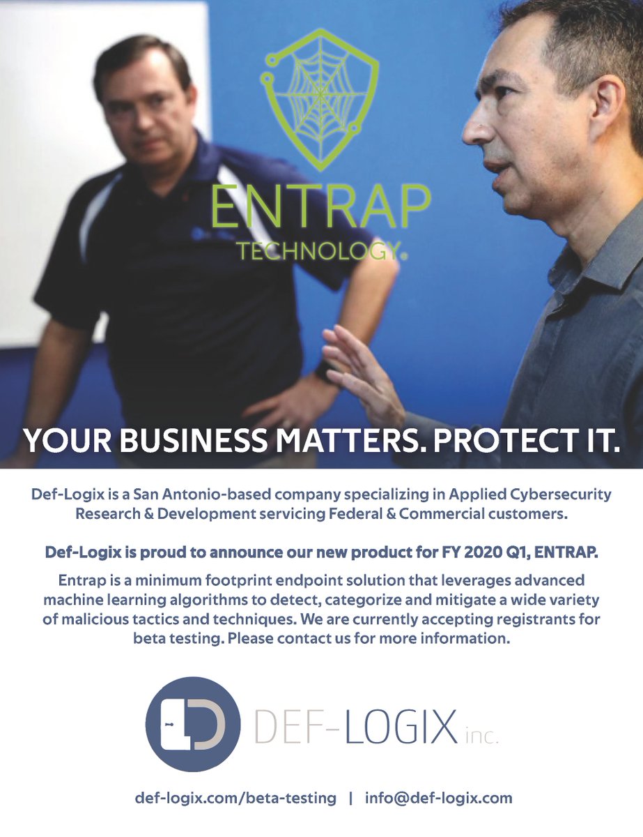 DefLogix's tweet photo. #Entrap2020 #BetaTesters #DefLogix #cybersecurity #malware
Sign up here ---> https://t.co/tvbVp11ncf https://t.co/wPbVkQEaKG