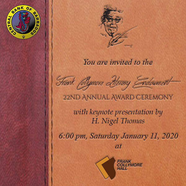 centralbankbb's tweet photo. Show your support for the #LiteraryArts in #Barbados. Come to the 22nd Frank Collymore Literary Endowment Awards on Saturday, January 11 at 6:00 p.m. at the Frank Collymore Hall. https://t.co/WZVlsjrfLI #CentralBankofBarbados #FCLE https://t.co/MeEAm1aEq7