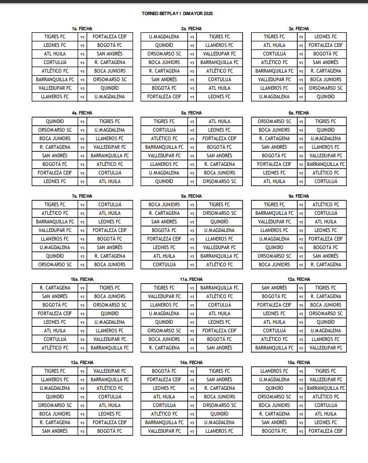 Torneo Betplay 2020 I Fixture Y Calendario