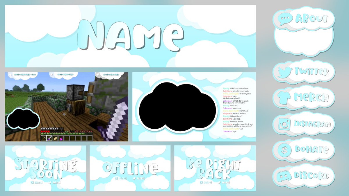 JMcGovernDesign's tweet photo. Working on a twitch template ever 2 day, 1st template theme is Clouds :) 

Keep your eyes open the pirate theme is coming soon... 

#twitch #twitchstreamer #graphicdesign #twitchoverlay #overlay #clouds #twitchpanels #twitchgraphics https://t.co/H43UbFylh1