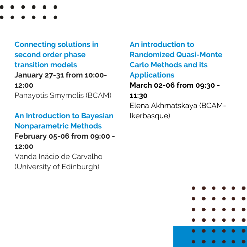 BCAMBilbao's tweet photo. Would you like to learn more about different areas of #mathematics? Sign-up for our 2020 courses! All the details are already available in our website: https://t.co/izyLezGguJ 📝 Some student grants are available for these courses. #Research #Courses #BCAMath https://t.co/d4715sYeTO