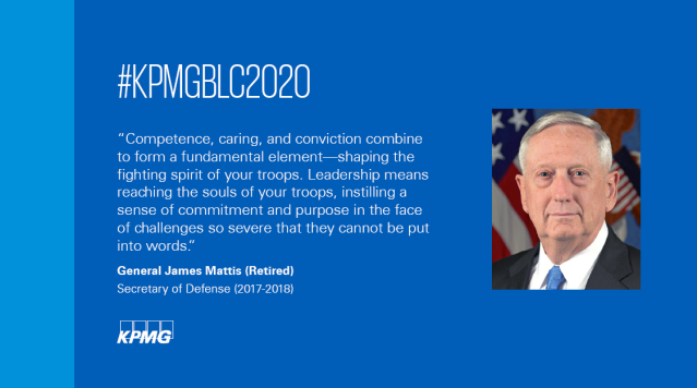 JeffBoland's tweet photo. Join @KPMG_US at the 2020 KPMG Board Leadership Conference to hear lessons in leadership from one of our keynote speakers, General James Mattis (retired). Visit our website to learn more! #KPMGBLC2020 https://t.co/sWOidVL0ad https://t.co/bHGDfXkq9j