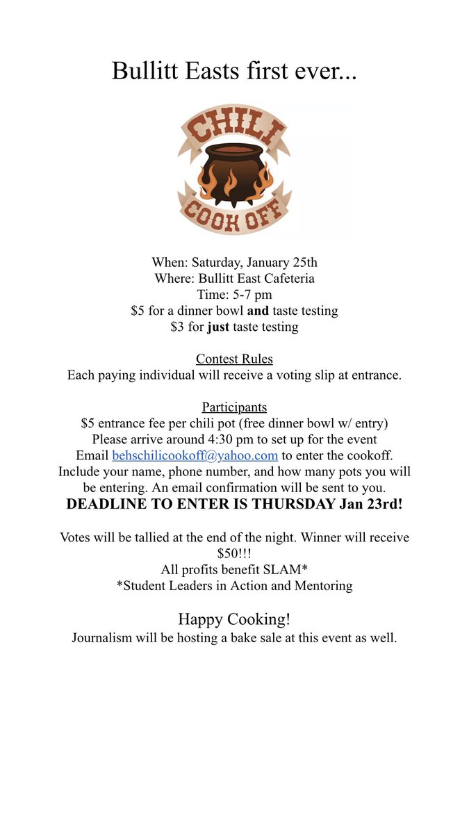 Chili cook off flyer. Come join us January 25th!