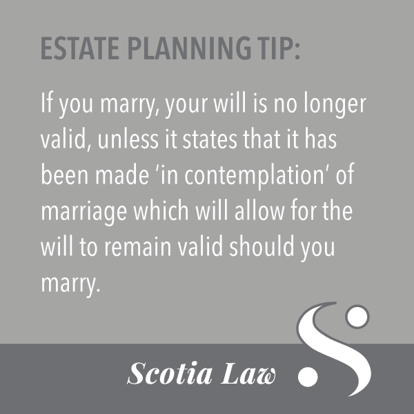 Did you know that when you marry your existing will is no longer valid unless it contains this specific stipulation?  
 
#estateplanning #will #lawofintestacy #halifax #dartmouth #realestatelaw #realestate #estateplanning #wecanhelp #scotialawinc #dartmouthlawyers #law #lawfirm