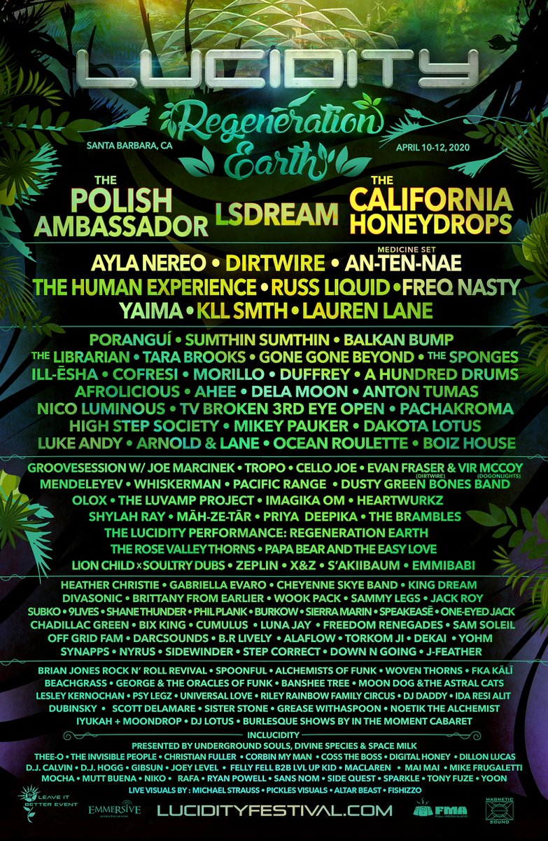 LucidityFest's tweet image. The Music Lineup for Lucidity 2020: Regeneration Earth is here! 🎶 Happy Lineup Day! Check our Facebook page for a Ticket Giveaway to celebrate this announcement. 🎉 #musiclineup lucidityfestival.com/lucidity-festi…