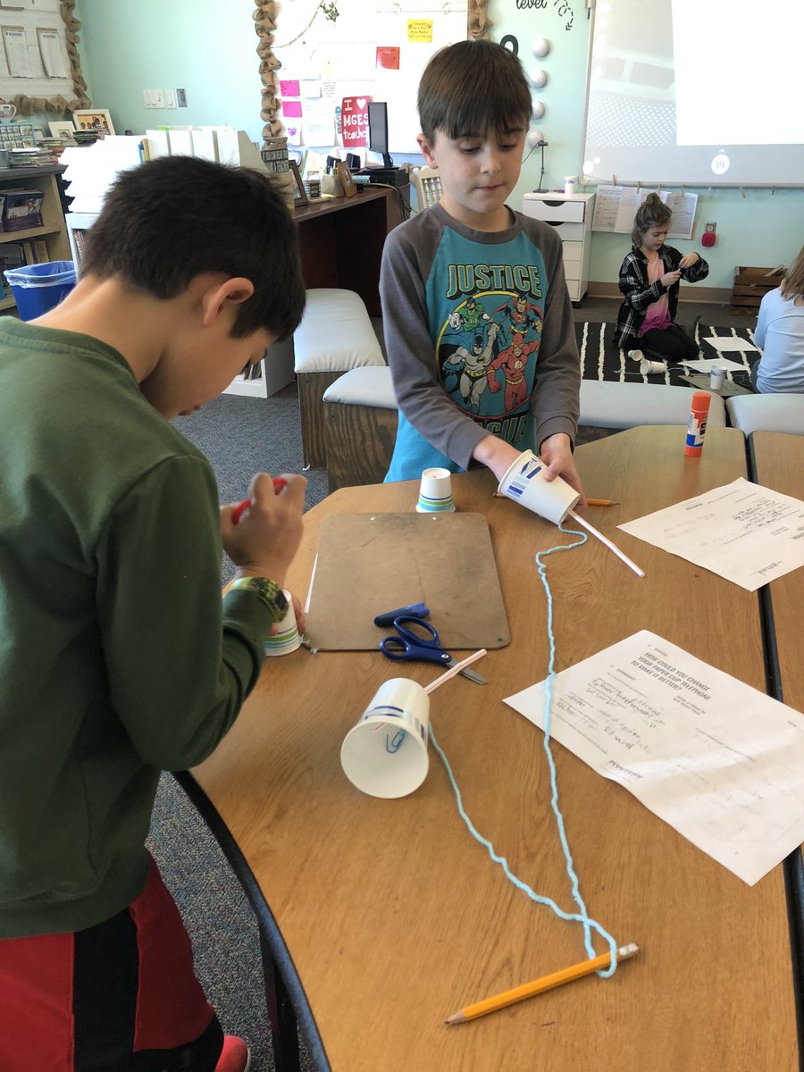 ALLinElementary's tweet photo. Exploring sound through paper cup telephones! Students then became engineers to answer the question “How could you change your paper cup telephone to make it better?” 📞 #wwsALLin #3rdgrade #science #sound https://t.co/QQbLffWn9V