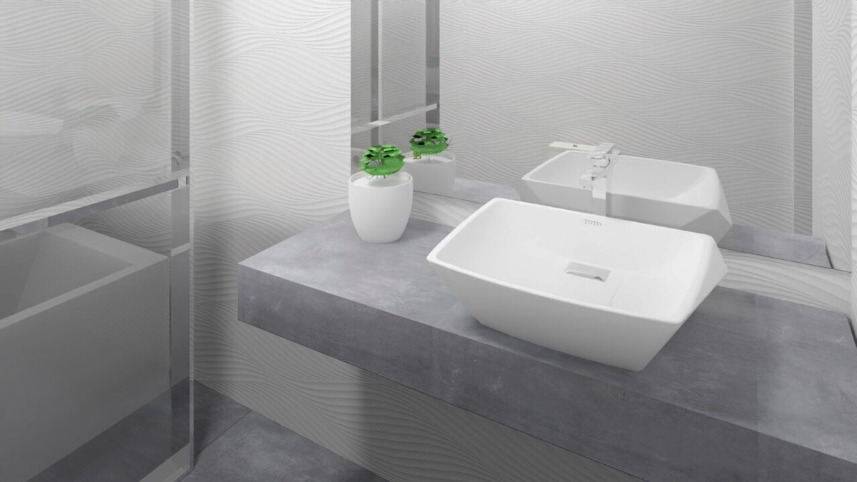 decorandceramic's tweet image. Ambiente realizado con #pconplanner donde el #azulejo es el protagonista tanto en #suelo #paredes y #encimera de #lavabo